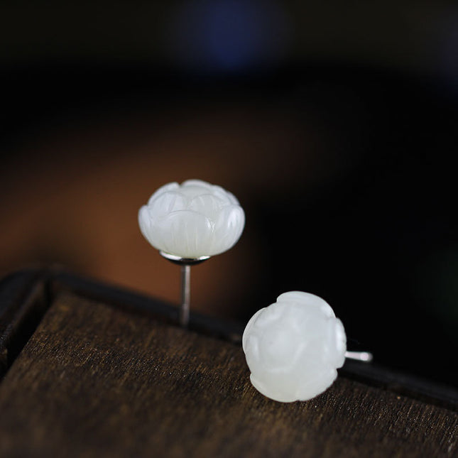 Natural White Jade Flower Earrings - wnkrs