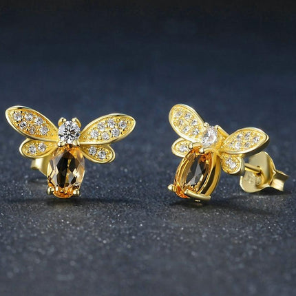 925 Sterling Silver Citrine Bee Earrings for Women - wnkrs