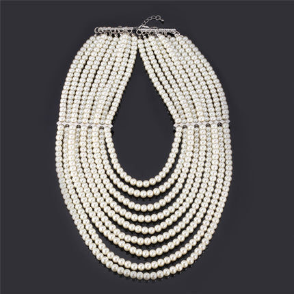 Fashion African Multilayered Simulated Pearl Statement Necklace - wnkrs