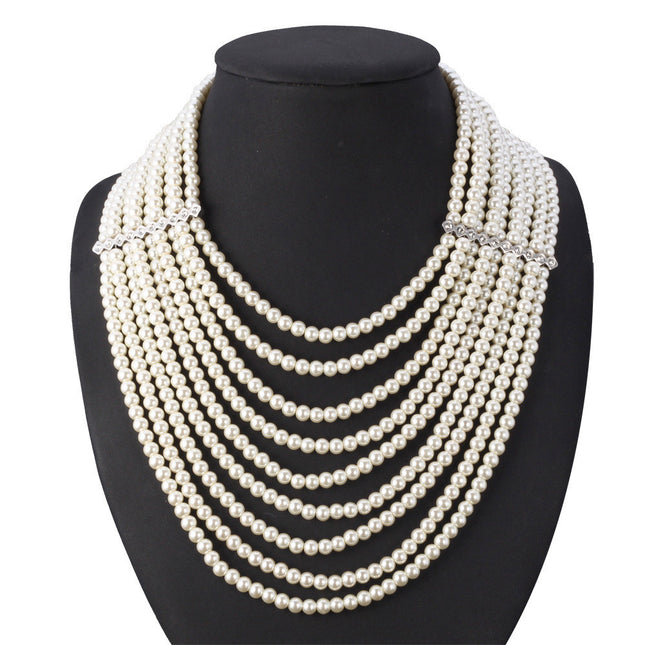 Fashion African Multilayered Simulated Pearl Statement Necklace - wnkrs