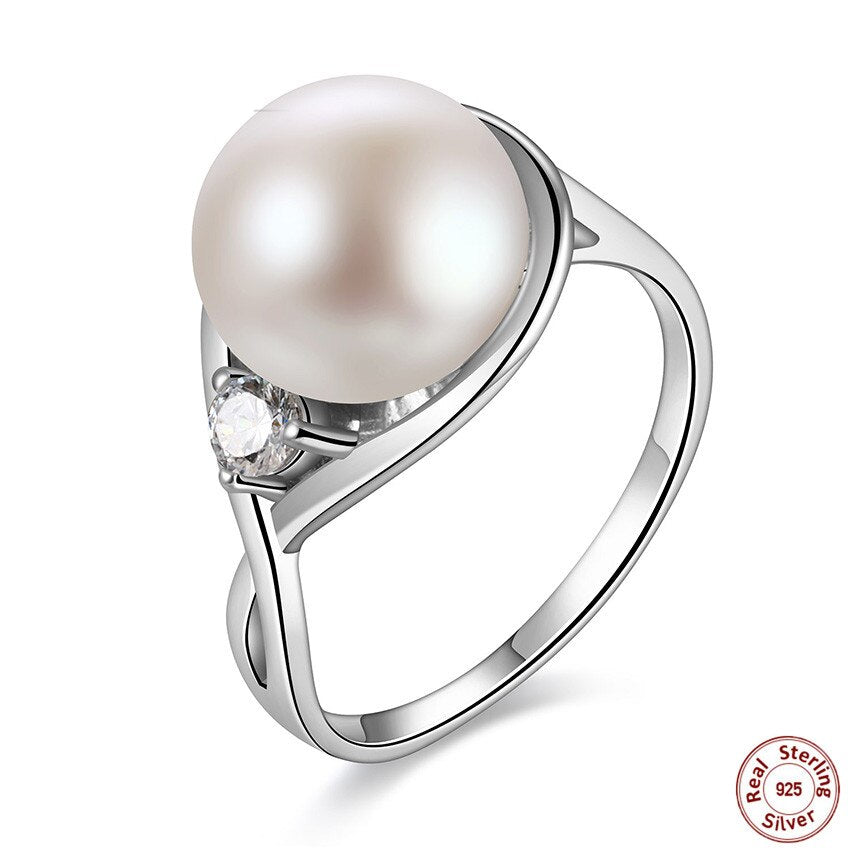 Elegant 925 Sterling Silver with Natural Freshwater Pearl Ring for Women