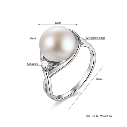 Elegant 925 Sterling Silver with Natural Freshwater Pearl Ring for Women - Wnkrs