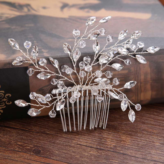 Zinc Crystal Side Comb in Shape of Leaves