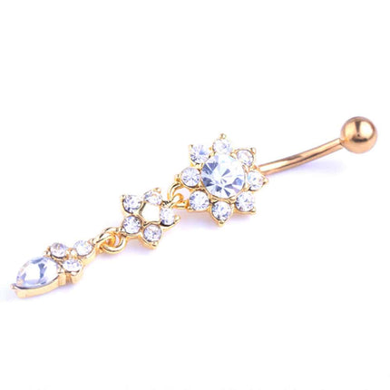 Dangle Flower Design Belly Piercing with Crystals - Wnkrs