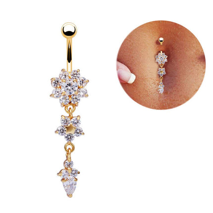 Dangle Flower Design Belly Piercing with Crystals - Wnkrs