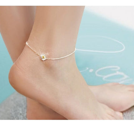 Cute Silver Anklet with Daisy Flower - wnkrs