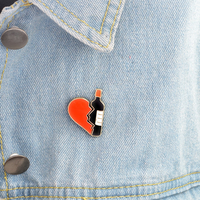 Metal Enamel Broken Heart and Wine Bottle, 2pcs/set - wnkrs