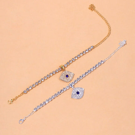 Bohemian Rhinestone Blue Evil Eye Anklet - Wnkrs