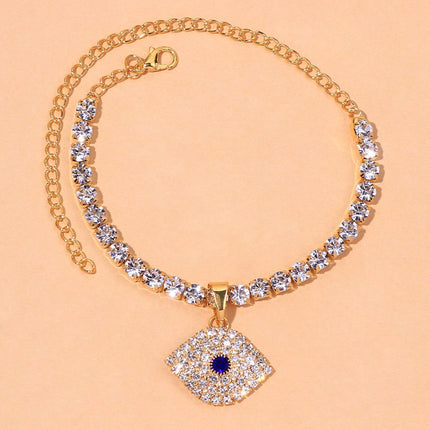 Bohemian Rhinestone Blue Evil Eye Anklet - Wnkrs