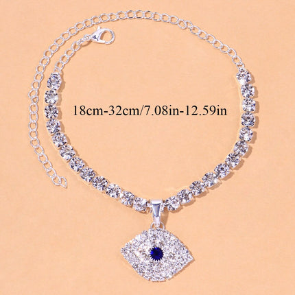 Bohemian Rhinestone Blue Evil Eye Anklet - Wnkrs