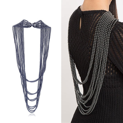 Black Imitation Pearls Maxi Body Shoulder Chain - Wnkrs