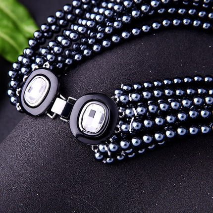 Black Imitation Pearls Maxi Body Shoulder Chain - Wnkrs