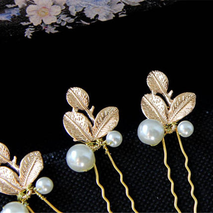 Leaf Design Hairpins with Pearls - Wnkrs