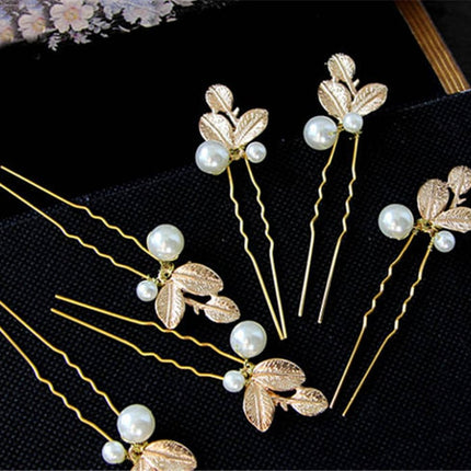 Leaf Design Hairpins with Pearls - Wnkrs