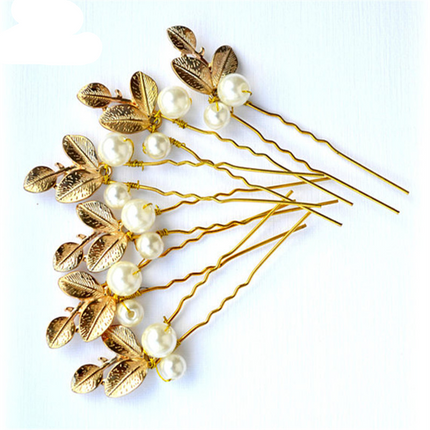 Leaf Design Hairpins with Pearls - Wnkrs