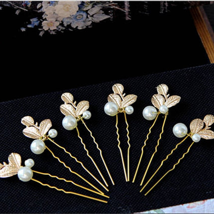 Leaf Design Hairpins with Pearls - Wnkrs