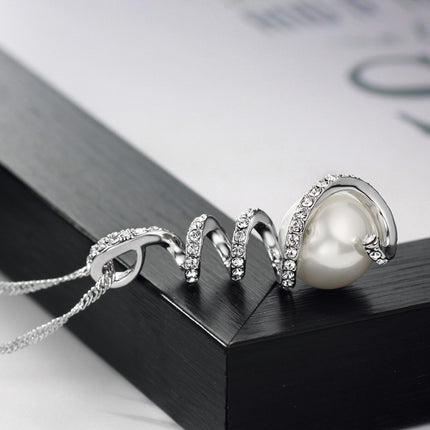 Elegant Women’s Pendant with Rhinestones & Simulated Pearl - Wnkrs
