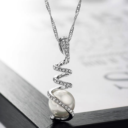 Elegant Women’s Pendant with Rhinestones & Simulated Pearl - Wnkrs