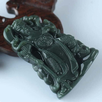 Carved Jade Guan Gong Pendant Amulet - Wnkrs