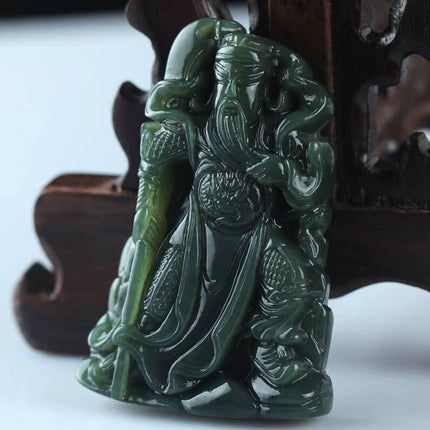 Carved Jade Guan Gong Pendant Amulet - Wnkrs
