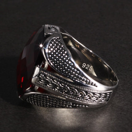 Men's Pure 925 Sterling Silver Ring with Red Stone - Wnkrs