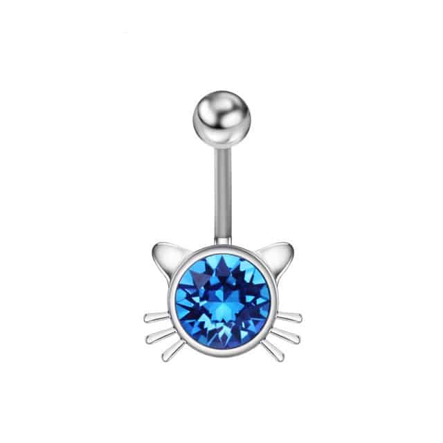 Charming Cat Shaped Jeweled Steel Belly Ring - Wnkrs