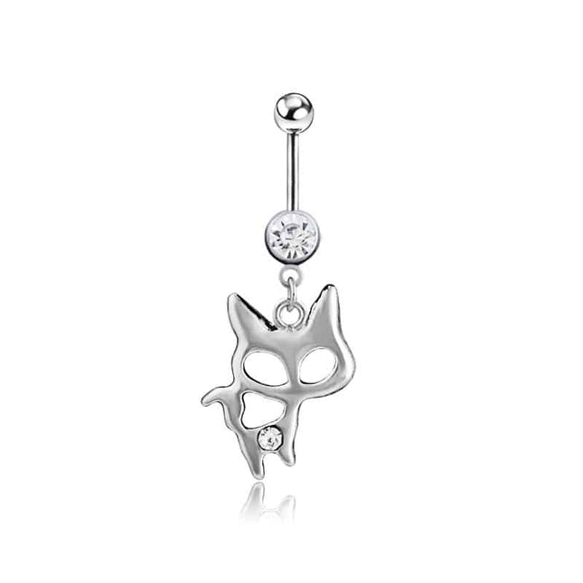 Stylish Cat Shaped Jeweled Surgical Steel Belly Ring - wnkrs