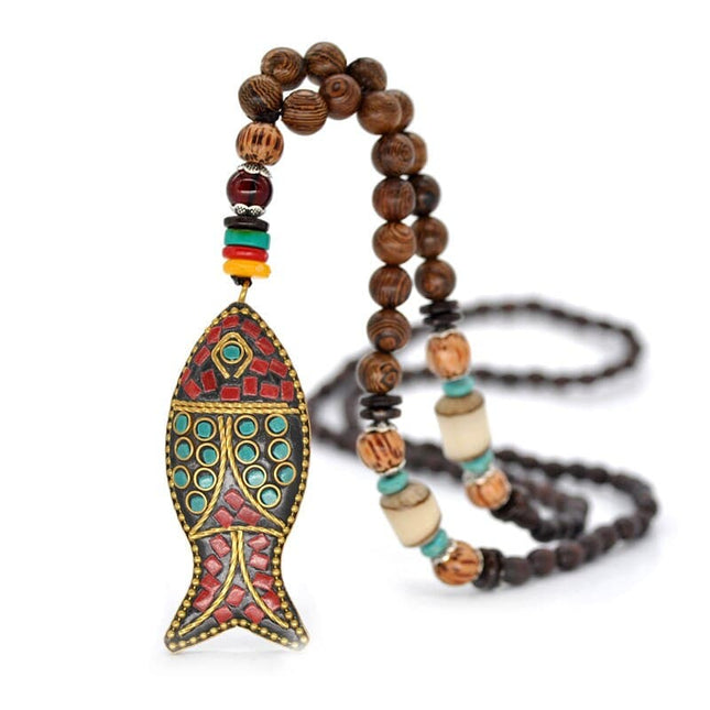 Boho African Style Wooden Men's Pendant Necklace