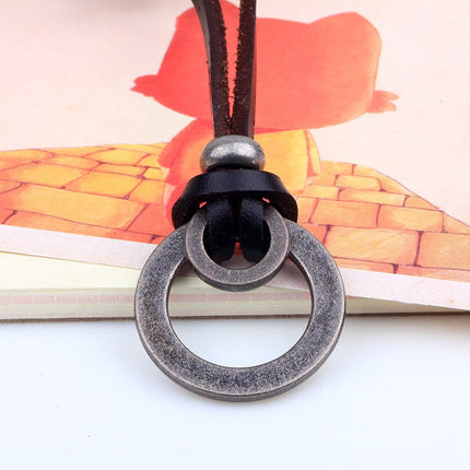 Men's Pagan Leather Necklace with Metal Ring Pendant - Wnkrs