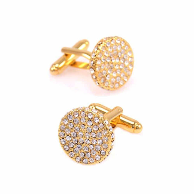 Men's Round Crystal Patterned Cuff Links