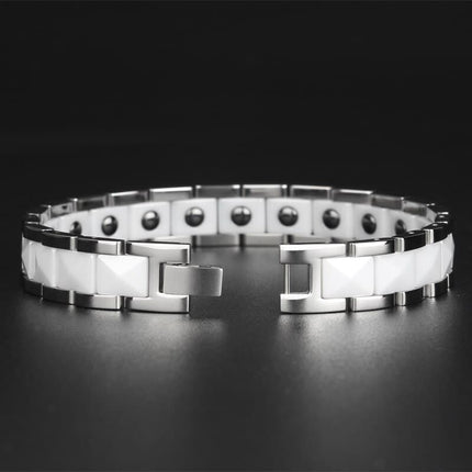 Men's Polished Titanium Steel and Ceramic Bracelet - Wnkrs