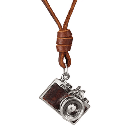 Leather Necklace for Men with Camera Shaped Pendant - Wnkrs