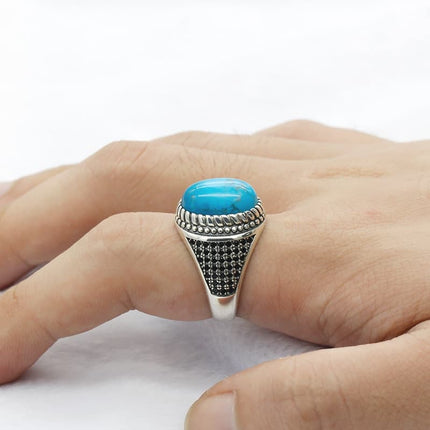 Men's 925 Sterling Silver Ring with Blue Natural Stone - Wnkrs