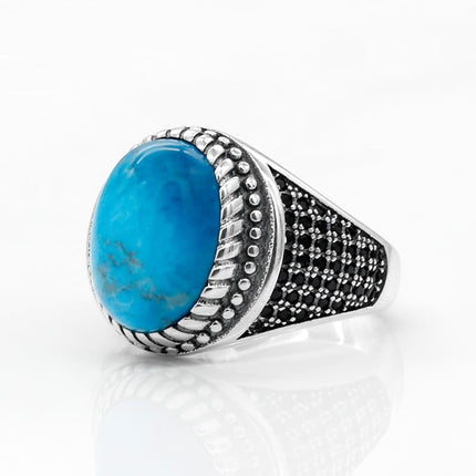 Men's 925 Sterling Silver Ring with Blue Natural Stone - Wnkrs