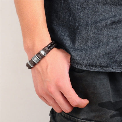 Men's Braided Leather Bracelet with Magnetic Clasp - Wnkrs