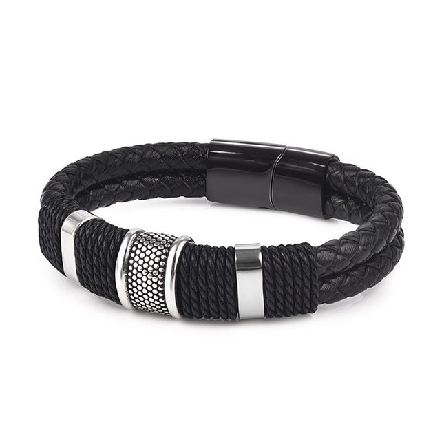 Men's Braided Leather Bracelet with Magnetic Clasp - Wnkrs