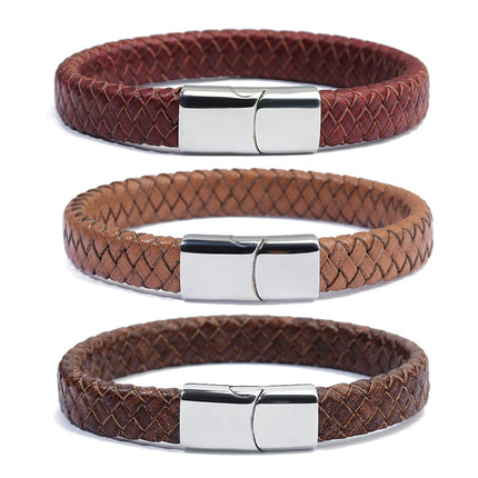 Genuine Leather Braided Magnet Men's Bracelets - Wnkrs