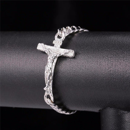 Cross Crucifix Charm Men's Chain Link Bracelet - Wnkrs