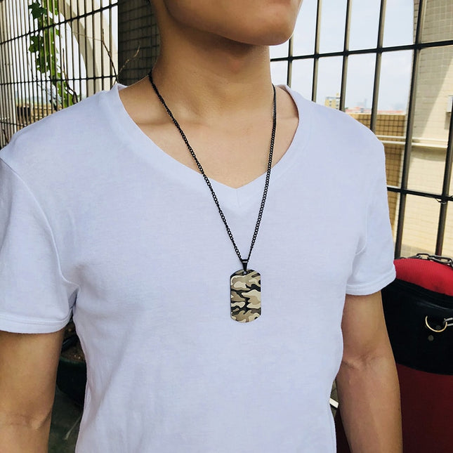 Necklace for Men with Camouflaged Dog Tag Pendant - wnkrs