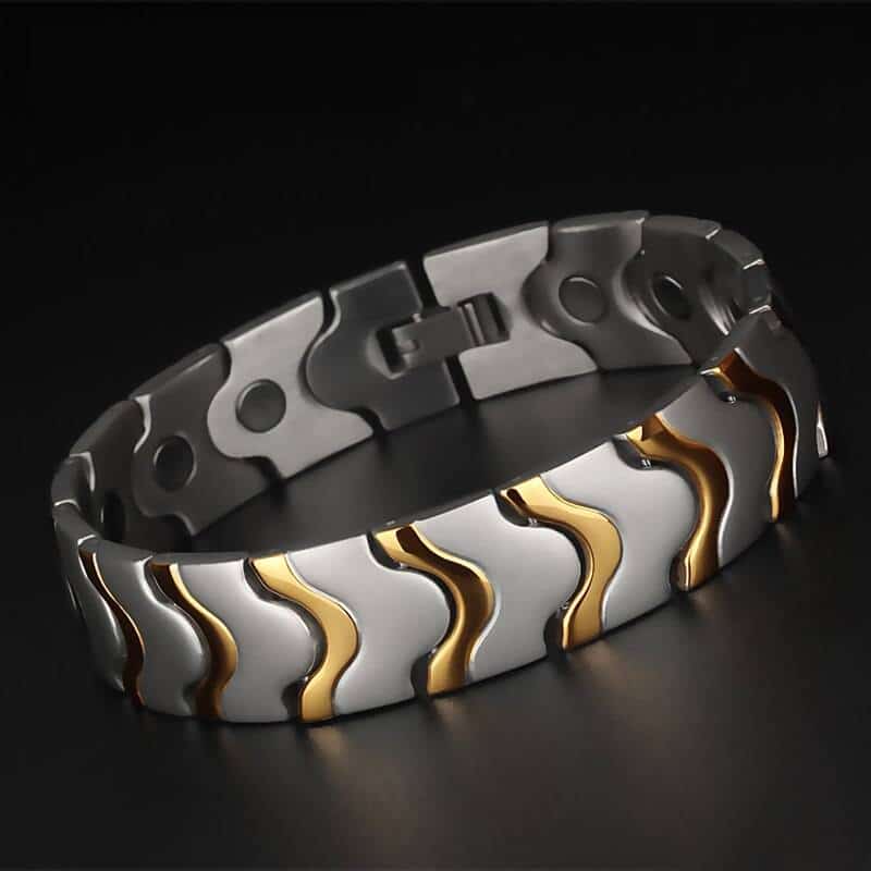 Men's Golden Wave Wide Magnetic Bracelet
