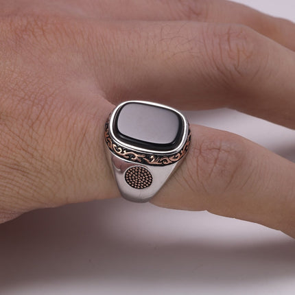 Men's Silver Ring with Agate Stone - Wnkrs