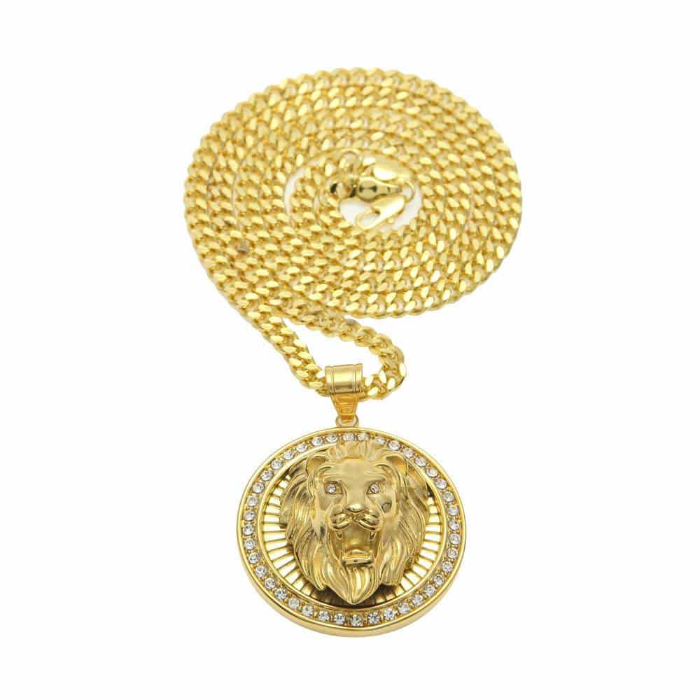 Men's Hip Hop Iced Out Lion Head Pendant Necklaces