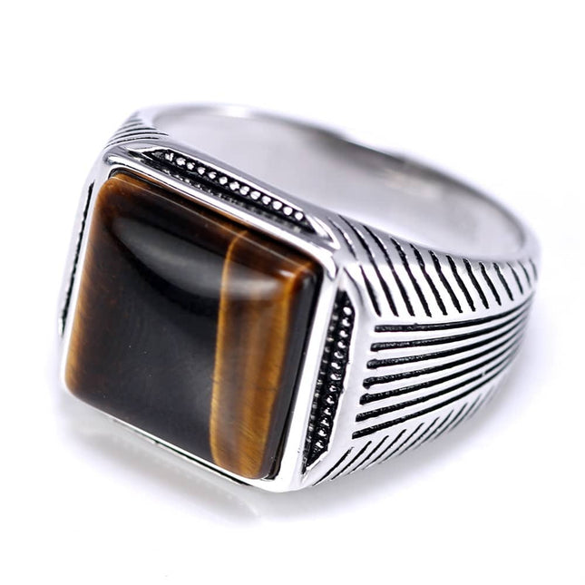 Men's Sterling Silver Ring with Tiger Eye Stone - Wnkrs