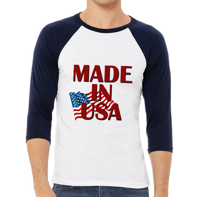 Made in USA Baseball T-Shirt - American Flag T-Shirt - Patriotic Design Baseball Tee - wnkrs