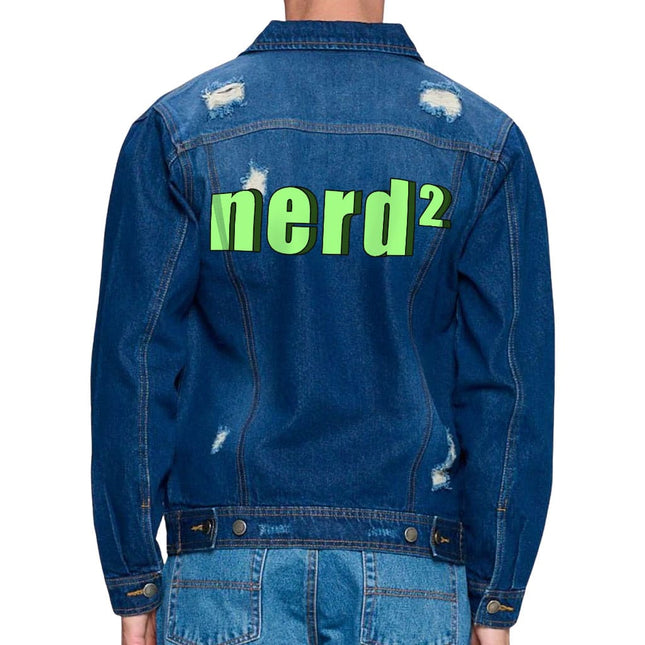 Nerd Men's Distressed Denim Jacket - Funny Design Denim Jacket for Men - Themed Denim Jacket