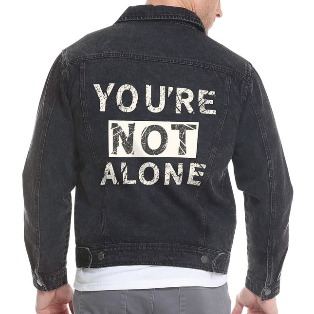 You are Not Alone Men's Vintage Denim Jacket - Cute Black Denim Jacket - Cool Trendy Jacket for Men