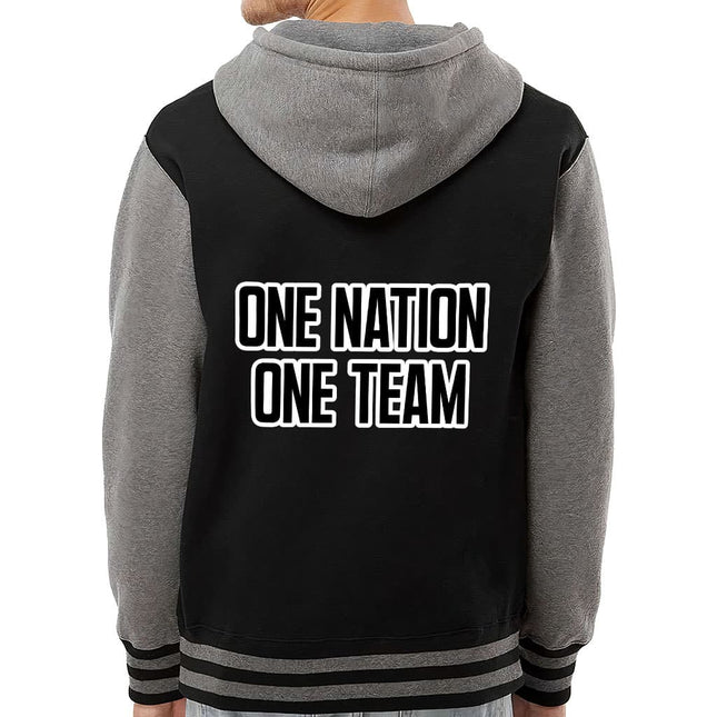 One Nation One Team Varsity Hoodie - Cool Zip Hoodie - Trendy Hooded Sweatshirt - wnkrs