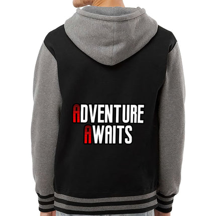Adventure Awaits Varsity Hoodie - Inspirational Zip Hoodie - Cool Hooded Sweatshirt - wnkrs