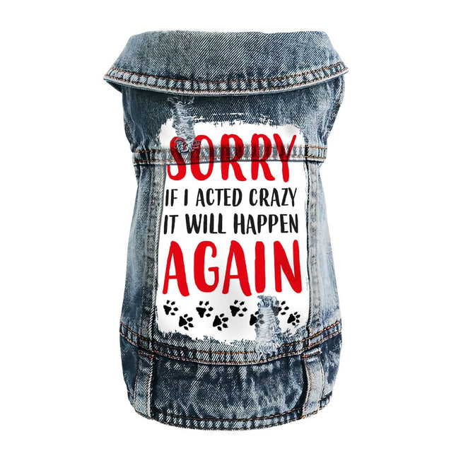 Acted Crazy Dog Denim Vest - Funny Dog Denim Jacket - Colorful Dog Clothing - wnkrs