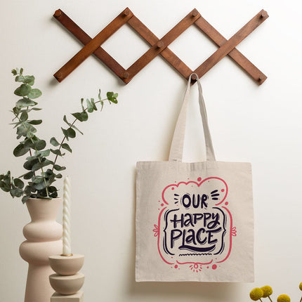 Our Happy Place Small Tote Bag - Themed Shopping Bag - Cool Design Tote Bag - wnkrs